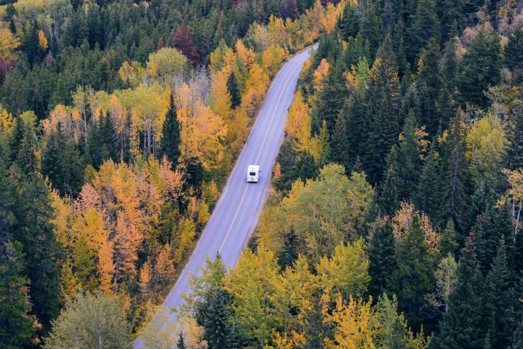 Rv traveling on road